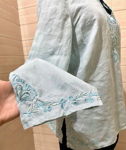 Imported Handwork Embroidered Light Blue Top