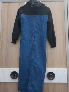 Cute Korean Street Denim Dress With Hoodie