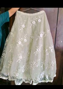 SEA GREEN NET EMBROIDERED PARTYWEAR LEHENGA CHOLI