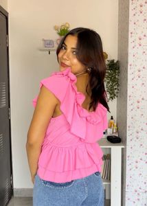 Pink Ruffle Peplum Top