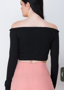 Black Solid Bardot Top