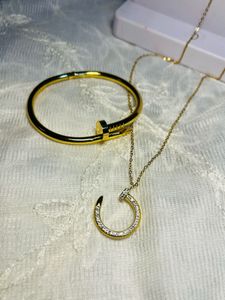 Gold Nail Design Bracelet &amp; Necklace