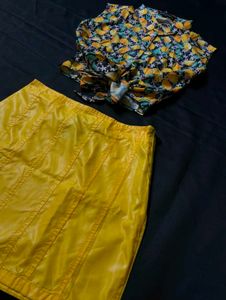 Lemon Print Top &amp; Yellow Skirt COORD SET
