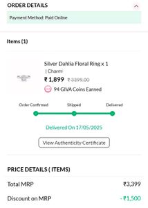 GIVA Star 925 Silver Ring