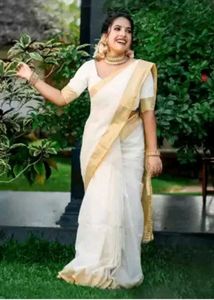 Elegant Kerala Saree - Cream & Gold