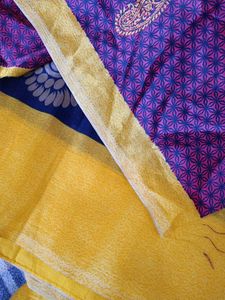Blue &amp; Yellow Saree With The Blouse Piece