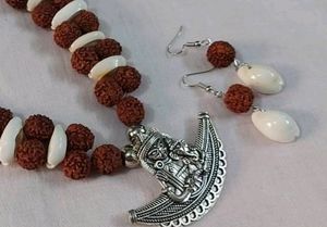 ✨Rudraksha, Seashell And Oxidised Jewellery Set ✨