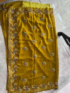 Mustard Sari with Intricate Embroidery