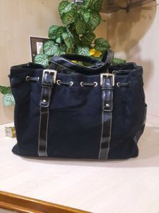 Black Tote Bag with Buckle Detail