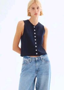 Navy Button-Down Vest