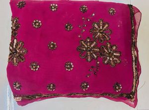 Elegant Burgundy Saree With Copper Work