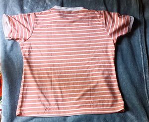 Casual Striped Printed Peach Top