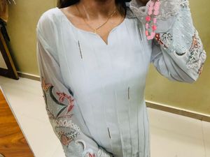 Light Blue Embroidered Kurti