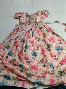 Sandal pink green Floral Flared gown..