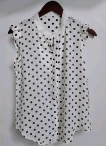Mogin White &amp; Black Polka Dot Print Top (Women)