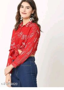 Red Printed Tie-Up Crop Top