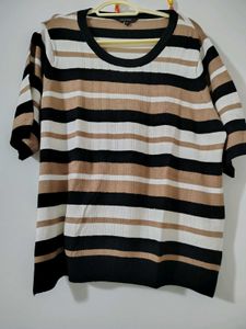 Knitted Striped Short Sleeve Top