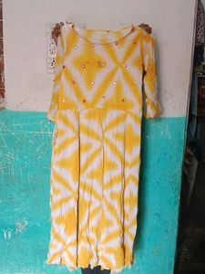 Yellow Kurti With Mirror Work