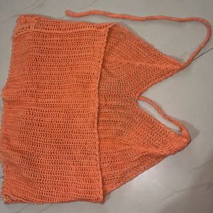 Orange Crochet Halter Top