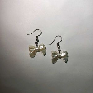 Handmade White Bow Earrings