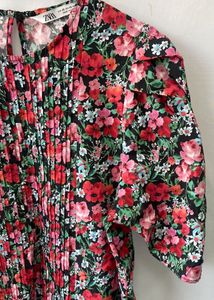 ZARA Floral Smocked Blouse