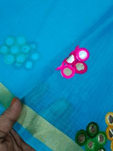 Kota Cotton Saree With Plastic Mirror Thread Work