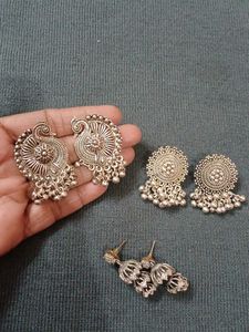 Silver Tone Earring Set of 3