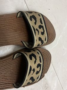 Leopard Print Woven Slides