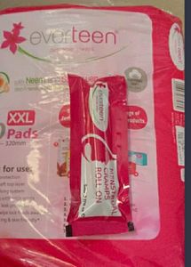 &#34;Everteen XXL Soft Neem Safflower Sanitary Pads Combo with Free Menstrual Pain Relief Roll-On - Period Protection and Comfort&#34;