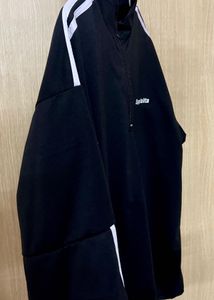 Sporty Black Zip-Up Sweatshirt with White Stripes
