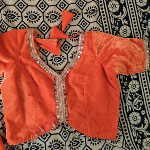New Orange Velvet Ethnic Lehanga