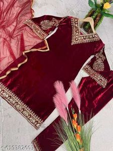 Elegant Maroon Velvet Salwar Kameez
