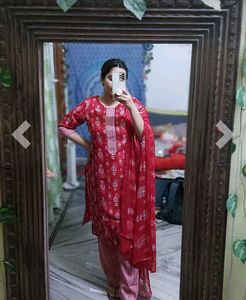 Red Kurti Pant Duppta Set