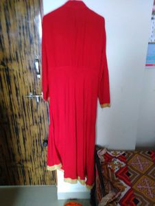 Red Mirror Work Fish Cut Long Gown