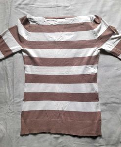 Rue21 Brown &amp; White Striped Sweater Women&#39;s Top M