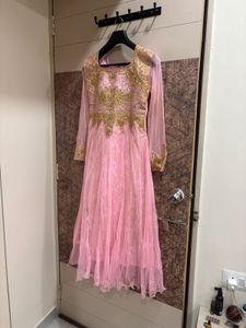 Pink &amp; Gold Embroidered Anarkali