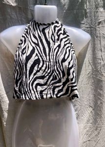 I. Zebra Print Halter Top