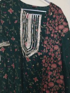 Green Floral Print Anarkali Kurti