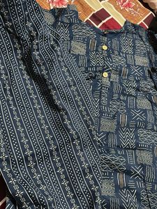 Navy Blue Printed Kurta Set