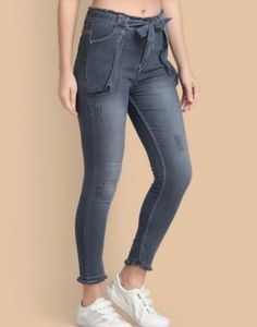 Grey Skinny Jeans With Belt
