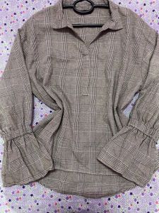 Plaid Blouse with Ruffle Sleeves