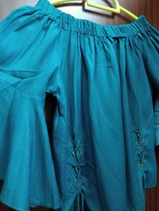 Teal Off-Shoulder Bell Sleeve Top