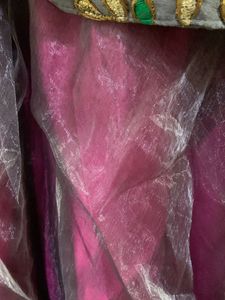 Magenta &amp; Sheer Overlay Skirt &amp; Embroidery Blouse