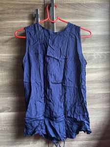 Blue Embroidered Sleeveless Top