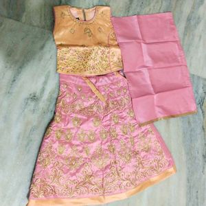 Pink &amp; Gold Embroidered Lehenga
