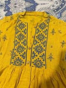 New Yellow Printed Kurta