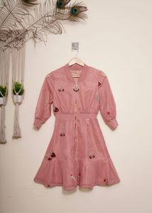 Pink Embroidered Bomber Jacket Dress