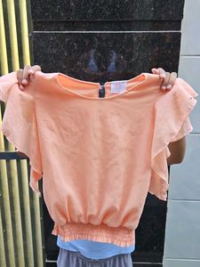 Peach Ruffle Sleeve Blouse