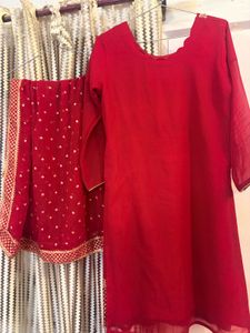 Red Embroidered Kurta Set