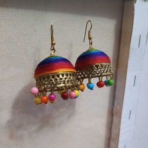 Rainbow Beaded Jhumka Earrings